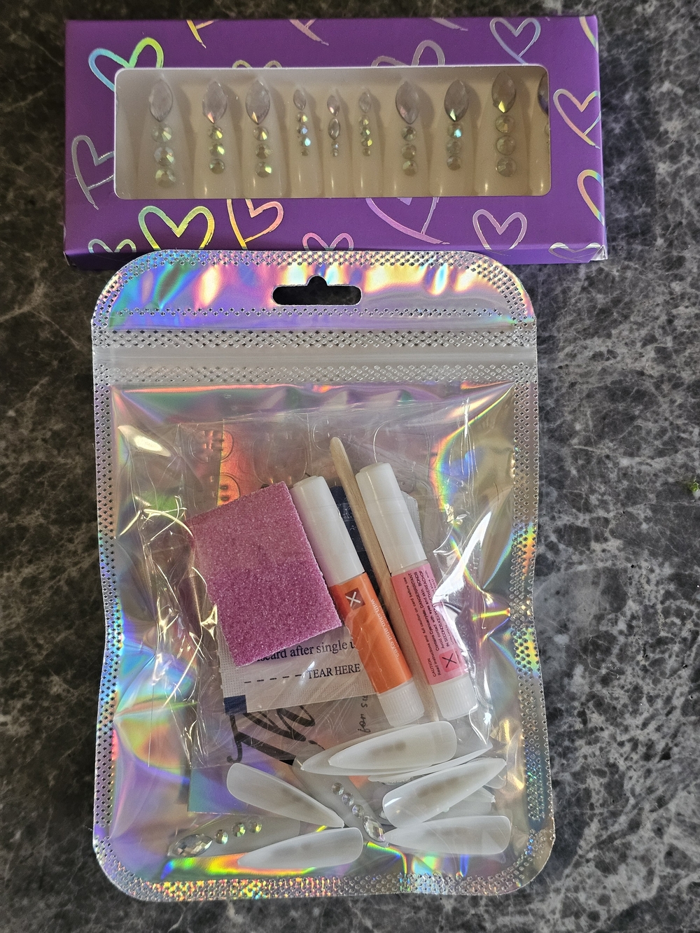 3/$40 Boop Nails Clear Iridescent Aurora Rhinestone Custom Press On Nails Set - Picture 2 of 5